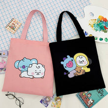 Load image into Gallery viewer, Korean BTS BT21 Cartoon Printed Canvas Tote Large Capacity Bag Fashion Shoulder Bag Ladies Canvas Bags
