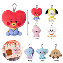 Load image into Gallery viewer, 12cm KPOP BT21 BTS Soft Plush Toy Plush Keychain Bag Pendant Key Ring Stuffed Cartoon Toy Gift Tata Cooky Chimmy Koya Shooky Mang RJ
