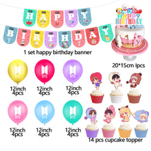 Load image into Gallery viewer, BTS Latex Balloon Birthday Party Supplies Confetti Happy Birthday Balloons Party Decorations for Bangtan Boys Fans Fans Gift
