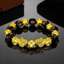 Load image into Gallery viewer, Pi Yao Obsidian Lucky Stone Bead Creative Gold Bracelet Men and Women Blessing Wristband Rich Auspicious Feng Shui Pixiu Bracelet
