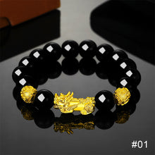Load image into Gallery viewer, Pi Yao Obsidian Lucky Stone Bead Creative Gold Bracelet Men and Women Blessing Wristband Rich Auspicious Feng Shui Pixiu Bracelet
