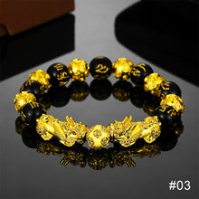 Load image into Gallery viewer, Pi Yao Obsidian Lucky Stone Bead Creative Gold Bracelet Men and Women Blessing Wristband Rich Auspicious Feng Shui Pixiu Bracelet
