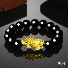 Load image into Gallery viewer, Pi Yao Obsidian Lucky Stone Bead Creative Gold Bracelet Men and Women Blessing Wristband Rich Auspicious Feng Shui Pixiu Bracelet

