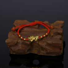 Load image into Gallery viewer, Red and Black Rope Pixiu Hand-woven Bracelet Good Luck Bracelet Pi Yao Beads Bracelet Men Women Wristband Couple Bracelet
