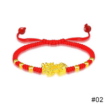 Load image into Gallery viewer, Red and Black Rope Pixiu Hand-woven Bracelet Good Luck Bracelet Pi Yao Beads Bracelet Men Women Wristband Couple Bracelet
