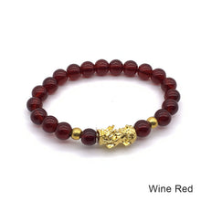 Load image into Gallery viewer, Gold Pixiu Red Agate Transport Evil Spirit Lucky Bracelet Bracelet Feng Shui Piyao Imitation Agate Elastic Couple Bracelet
