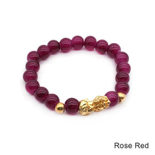 Load image into Gallery viewer, Gold Pixiu Red Agate Transport Evil Spirit Lucky Bracelet Bracelet Feng Shui Piyao Imitation Agate Elastic Couple Bracelet
