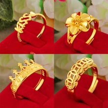 Load image into Gallery viewer, Gold Color Jewelry Ring Alluvial Gold Design Kiss Rose Crown Hollowed-out Copper Cash Women Adjustable Pure Brass Plating Ring
