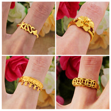 Load image into Gallery viewer, Gold Color Jewelry Ring Alluvial Gold Design Kiss Rose Crown Hollowed-out Copper Cash Women Adjustable Pure Brass Plating Ring

