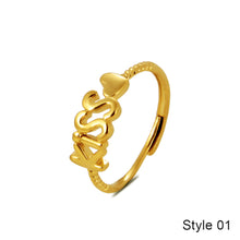 Load image into Gallery viewer, Gold Color Jewelry Ring Alluvial Gold Design Kiss Rose Crown Hollowed-out Copper Cash Women Adjustable Pure Brass Plating Ring
