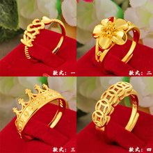 Load image into Gallery viewer, Gold Color Jewelry Ring Alluvial Gold Design Kiss Rose Crown Hollowed-out Copper Cash Women Adjustable Pure Brass Plating Ring
