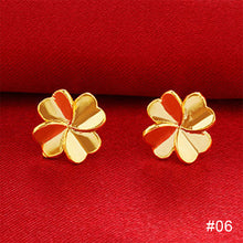 Load image into Gallery viewer, Saudi Gold Rose Hollow-out Ear Stud Fashion Female Simple Love Heart Design Earrings Gold Clover Jewelry Women Accessories

