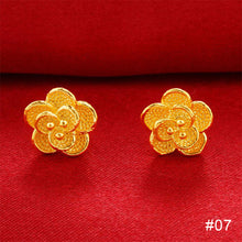 Load image into Gallery viewer, Saudi Gold Rose Hollow-out Ear Stud Fashion Female Simple Love Heart Design Earrings Gold Clover Jewelry Women Accessories
