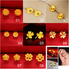 Load image into Gallery viewer, Saudi Gold Rose Hollow-out Ear Stud Fashion Female Simple Love Heart Design Earrings Gold Clover Jewelry Women Accessories
