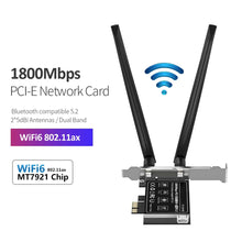 Load image into Gallery viewer, WiFi6 PCI-E Dual-frequency Network Card Bluetooth-compatible 5.2 1800M 5G/2.4GHz WiFi Wireless Adapter For Windows 10/11
