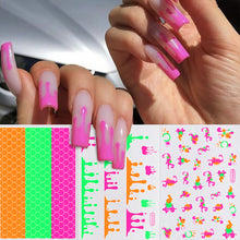 Load image into Gallery viewer, Luminous Effect Nail Sticker Flame Snake Skin Texture Design Tips Glitter Nail Art Decoration Stickers Adhesive Manicure Sticker
