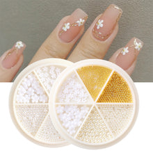 Load image into Gallery viewer, 6 Grids/box Steel Ball White Flower Pearl Mixed Nail Art Jewelry Nail Decoration Nail Art DIY Nail Accessories
