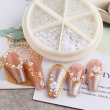 Load image into Gallery viewer, 6 Grids/box Steel Ball White Flower Pearl Mixed Nail Art Jewelry Nail Decoration Nail Art DIY Nail Accessories
