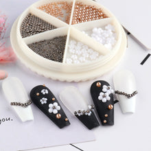 Load image into Gallery viewer, 6 Grids/box Steel Ball White Flower Pearl Mixed Nail Art Jewelry Nail Decoration Nail Art DIY Nail Accessories
