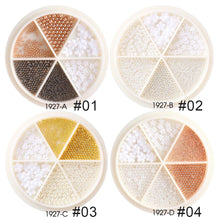 Load image into Gallery viewer, 6 Grids/box Steel Ball White Flower Pearl Mixed Nail Art Jewelry Nail Decoration Nail Art DIY Nail Accessories
