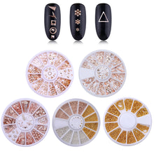 Load image into Gallery viewer, 12 Grids/box Disc Nail Art Jewelry Rivet Pearl Rhinestone Alloy Patch Nail Decoration Nail Art DIY Nail Accessories
