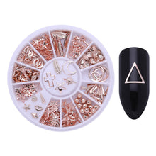 Load image into Gallery viewer, 12 Grids/box Disc Nail Art Jewelry Rivet Pearl Rhinestone Alloy Patch Nail Decoration Nail Art DIY Nail Accessories

