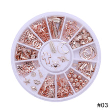 Load image into Gallery viewer, 12 Grids/box Disc Nail Art Jewelry Rivet Pearl Rhinestone Alloy Patch Nail Decoration Nail Art DIY Nail Accessories
