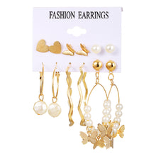 Load image into Gallery viewer, 6pcs/set Women Pearl Earrings Creative Vintage Gold Hoop Set Fashion All-match Earrings Temperament Accessories Jewelry
