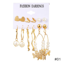Load image into Gallery viewer, 6pcs/set Women Pearl Earrings Creative Vintage Gold Hoop Set Fashion All-match Earrings Temperament Accessories Jewelry
