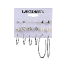 Load image into Gallery viewer, 9pcs/set Women Metal Geometric Hoop Earrings Pearl Stud Earrings Set Fashion All-match Earrings Accessories Jewelry
