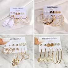 Load image into Gallery viewer, 6pcs/set Women Vintage Gold Hoop Set Diamond Pearl Earrings Fashion All-match Earrings Temperament Accessories Jewelry
