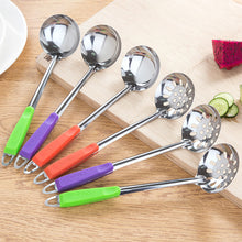 Load image into Gallery viewer, Stainless Steel Soup Spoon Colander Colorful Handle Spoon With Hole Hangable Non-Hole Colander Kitchen Tools Accessories
