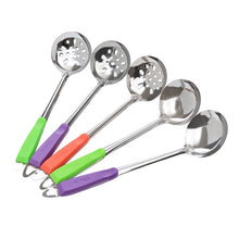 Load image into Gallery viewer, Stainless Steel Soup Spoon Colander Colorful Handle Spoon With Hole Hangable Non-Hole Colander Kitchen Tools Accessories
