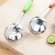 Load image into Gallery viewer, Stainless Steel Soup Spoon Colander Colorful Handle Spoon With Hole Hangable Non-Hole Colander Kitchen Tools Accessories
