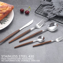 Load image into Gallery viewer, Wooden Tableware for Kitchen Cutlery Set Stainless Steel Dinnerware Glossy Wood Western Food Knife fork Teaspoon
