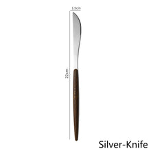Load image into Gallery viewer, Wooden Tableware for Kitchen Cutlery Set Stainless Steel Dinnerware Glossy Wood Western Food Knife fork Teaspoon
