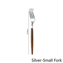 Load image into Gallery viewer, Wooden Tableware for Kitchen Cutlery Set Stainless Steel Dinnerware Glossy Wood Western Food Knife fork Teaspoon
