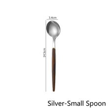 Load image into Gallery viewer, Wooden Tableware for Kitchen Cutlery Set Stainless Steel Dinnerware Glossy Wood Western Food Knife fork Teaspoon
