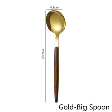 Load image into Gallery viewer, Wooden Tableware for Kitchen Cutlery Set Stainless Steel Dinnerware Glossy Wood Western Food Knife fork Teaspoon
