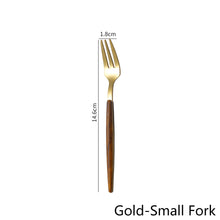 Load image into Gallery viewer, Wooden Tableware for Kitchen Cutlery Set Stainless Steel Dinnerware Glossy Wood Western Food Knife fork Teaspoon
