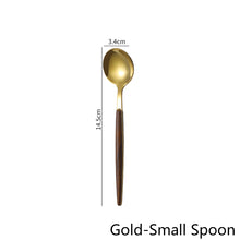 Load image into Gallery viewer, Wooden Tableware for Kitchen Cutlery Set Stainless Steel Dinnerware Glossy Wood Western Food Knife fork Teaspoon
