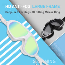 Load image into Gallery viewer, Swimming Goggles Adults Waterproof Large Frame Swim Diving Mask UV Anti Fog Adjustable Pool Glasses With Silicone Ear Plugs
