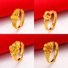 Load image into Gallery viewer, Fashion Vietnam Sha Jin Hollow Adjustable Bracelet Gold Rose Ring 3D Alloy Hard Gold Women Elegant Jewelry Accessories
