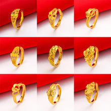 Load image into Gallery viewer, Fashion Vietnam Sha Jin Hollow Adjustable Bracelet Gold Rose Ring 3D Alloy Hard Gold Women Elegant Jewelry Accessories
