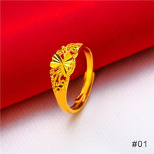 Load image into Gallery viewer, Fashion Vietnam Sha Jin Hollow Adjustable Bracelet Gold Rose Ring 3D Alloy Hard Gold Women Elegant Jewelry Accessories

