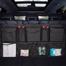 Load image into Gallery viewer, Car Back Seat Trunk Organizer Rear Seats Storage for Car Truck SUV Adjustable Auto Back Seat Cargo Organizers with Mesh Pockets
