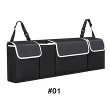 Load image into Gallery viewer, Car Back Seat Trunk Organizer Rear Seats Storage for Car Truck SUV Adjustable Auto Back Seat Cargo Organizers with Mesh Pockets
