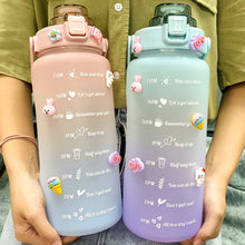 Load image into Gallery viewer, 2L Sports Water Bottle With Time Marker Straw Lids Large Capacity Tiktok Drinking Bottle Plastic Leak-proof Frosted Cup Outdoor
