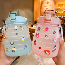 Load image into Gallery viewer, 1300ml Large Capacity Outdoor Sports Water Bottle With Straw Strap 3D Sticker For Girls Children Portable School Drinking Bottle
