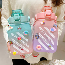 Load image into Gallery viewer, 1500ml Large Capacity Outdoor Sports Water Bottle With Straw Strap 3D Sticker For Girls Children Portable School Drinking Bottle
